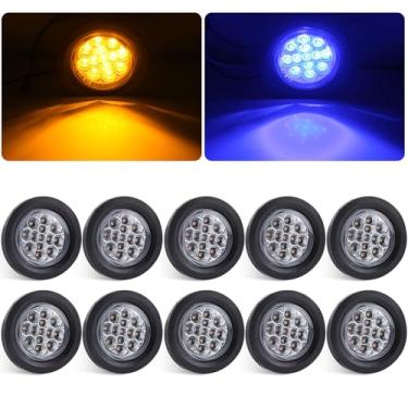Imagem de Konrali 10 peças de luzes de LED redondas de 6,3 cm Dual Revolution, 13 luzes de LED âmbar/azul, luzes laterais âmbar para luzes auxiliares azuis seladas para caminhão de reboque, lentes