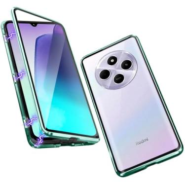 Imagem de QUIETIP Capa compatível com Redmi 14C e Poco C75, moldura de metal magnética dupla face transparente capa de vidro temperado, verde