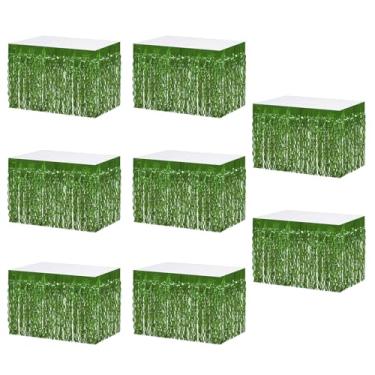 Imagem de MZJU Saias de mesa 8P onduladas metálicas com franjas para mesas retangulares, cortinas de guirlanda, para desfile, boias, casamentos, festas de aniversário, Halloween, Natal (verde claro)