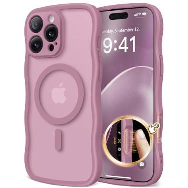Imagem de CAPRARO Capa para iPhone 16 Pro para mulheres e meninas, atualizada [proteção total da câmera] [compatível com MagSafe] Capa de telefone fosca translúcida ondulada fofa para iPhone 16 Pro, groselha