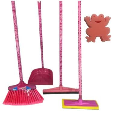 Imagem de Kit de Limpeza PINK, 4 Peças Lava Azulejo, Bucha infantil, Vassoura, Pá e Rodo.