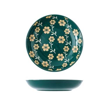 Imagem de Louça de cerâmica pintada à mão em estilo japonês de 17,8 cm, prato frio para restaurante, prato de dim sum - prato de arroz de 18 cm - verde floral