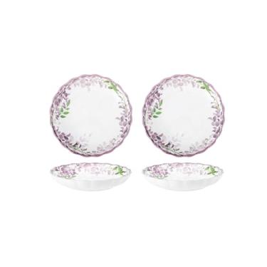 Imagem de Prato de café da manhã redondo profundo japonês criativo e personalizado, conjunto de utensílios de mesa de cerâmica estilo chinês - prato de 20 cm - violeta-2 pacotes