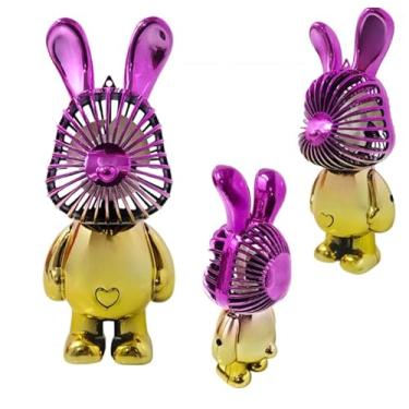 Imagem de Ventilador Portátil de Mesa Rabbit, 3 Velocidades, USB Recarregável, 18cm, Bivolt (Lilas Degrade Amarelo)