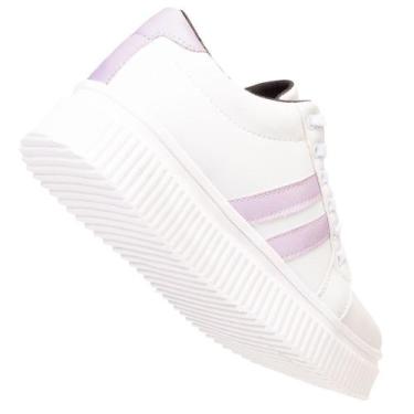 Imagem de Tênis Feminino Sola Plataforma Branco com Listras Lilás - Fierre, Lilá