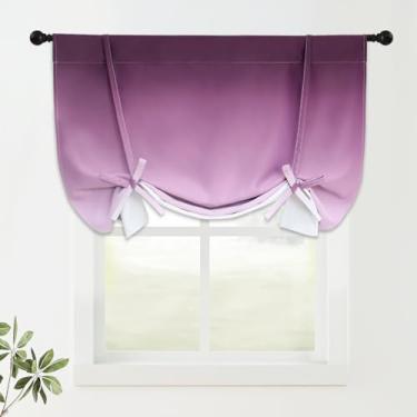 Imagem de COSVIYA Cortinas 100% blecaute ombré roxas ajustáveis para cozinha, isolamento térmico, escurecimento de cômodos, sanefa, bolso de varão, persiana romana para janela pequena, 122 cm C x 107 cm L, 1
