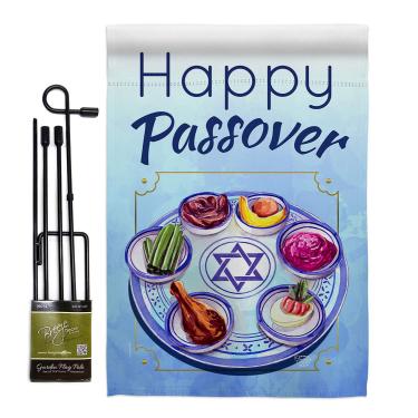 Imagem de Ornament Collection Conjunto de bandeira de jardim Happy Páscoa com suporte religioso para celebração de vinho, festival, feriado, judaco, Hanukkah, David, decoração de casa, banner pequeno para presente de quintal duplo, feito nos EUA