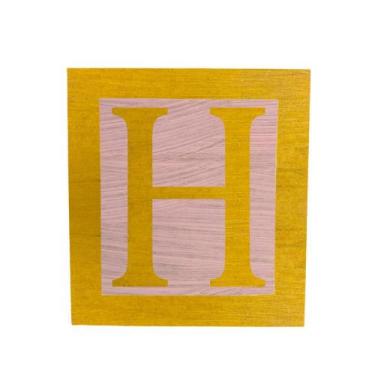 Imagem de Cubo Rosa Letra Amarela com Aplique Festa Chá de Bebê Decoração 8x8x8 