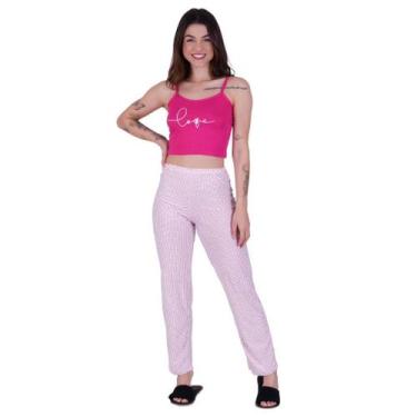 Imagem de Pijama Adulto Feminino Estampado Love. Conjunto Calça e Cropped. Roupa