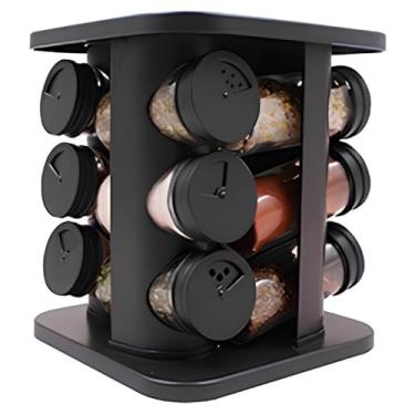 Imagem de Porta Temperos Giratório com 12 Potes de Vidro, Base Preta, Modelos Lines/Liso/Diamond, Tampa Dosadora
