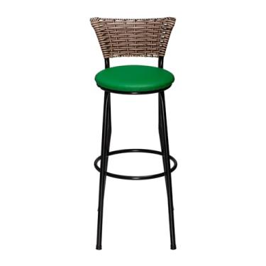 Imagem de Banqueta Alta Flex com Encosto, Assento em Corino, 70 cm, Estrutura Preta, Encosto em Junco Cappuccino (VERDE)