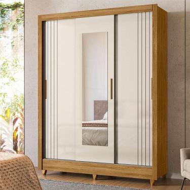 Imagem de Guarda Roupa Casal Ambiente Bolívia 3 Portas Freijó Off White com Espelho - Moval