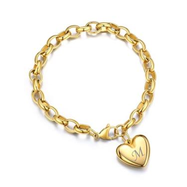 Imagem de Bracelete de coração com 26 iniciais em aço inoxidável personalizado da GoldChic Jewelry ajustável para mulheres/meninas, pulseiras de mãe e filha com alfabeto - (outros pingentes