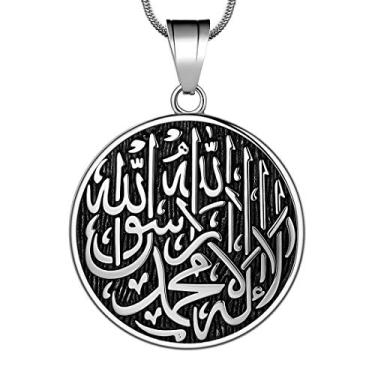 Imagem de Hipunk Colar masculino com pingente islâmico – colar Allah muçulmano Allah masculino pingente islâmico islâmico 316L presente árabe islâmico arma preta/joia islâmica banhada a ouro 18K SP0049, one