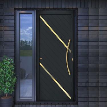 Imagem de Porta de Aluminio Lambril 210x100cm com Puxador Super Duna Brimak Preto Dourado