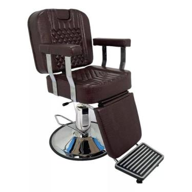 Imagem de Poltrona Cadeira Reclinável De Barbeiro Com Base Marrom Croco - Moveis