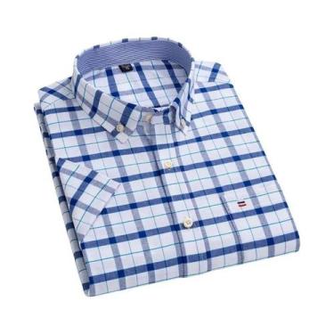Imagem de Camisa Social Masculina Oxford 100% Algodão - Manga Curta, Xadrez, com