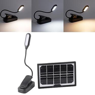 Imagem de Lâmpada de Braçadeira Recarregável Solar, Luz Branca Quente da Luz do Dia, Clipe Flexível de Pescoço No Livro Com Painel Solar para Leitura, Estudo e Trabalho