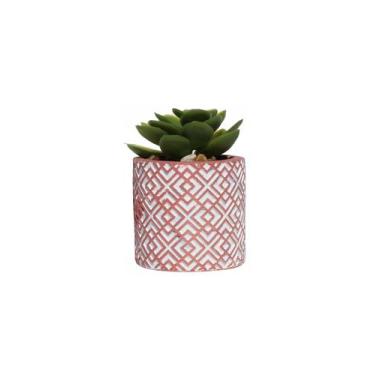 Imagem de Vaso Cachepot em Cimento com Planta Artificial Suculenta - Onix, Rosa
