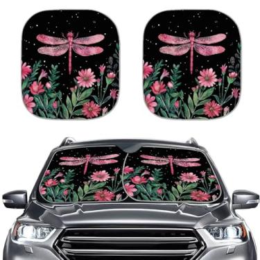 Imagem de GOSTONG Guarda-sol para para-brisa, pacote com 2, para-sol dobrável para janela dianteira do carro para a maioria dos sedãs, SUV, caminhões, bloqueador solar, protetor de viseira de carro, rosa