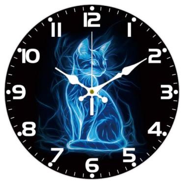 Imagem de CHGCRAFT Relógio de parede de gato brilhante fluorescente sem tique-taque, relógios decorativos redondos de 30 cm, relógio de parede impresso para decoração de escritório em casa