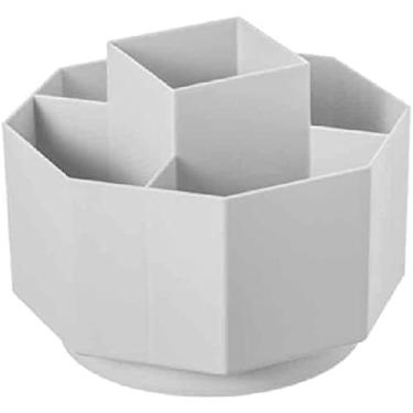 Imagem de Porta-lápis de mesa criativo, suporte de lápis giratório de 360 graus, suporte multifuncional de pincéis de maquiagem, caixa de armazenamento de papelaria (branco)