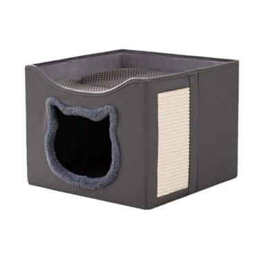 Imagem de Fenteer Hideaway da cama de gato com arranhão grande resistente a arranhões semi -totalmente fechado móveis de coberto condomínio de casa de gato, Cinza