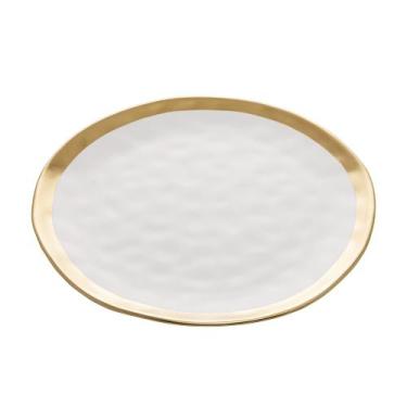 Imagem de Prato Sobremesa De Porcelana Branco E Dourado Dubai - Wolff - Rojemac
