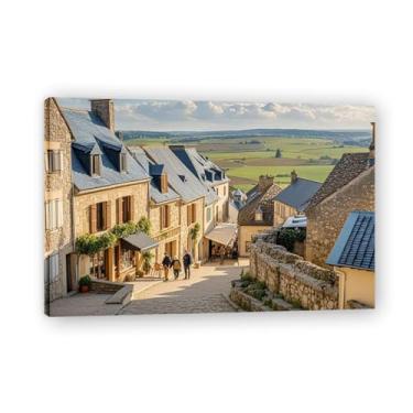 Imagem de Meadow Town Sunrise Cozy Town Impressão em tela paisagem de aldeia quente arte de parede para decoração de escritório doméstico envolto em galeria 40 x 60 cm