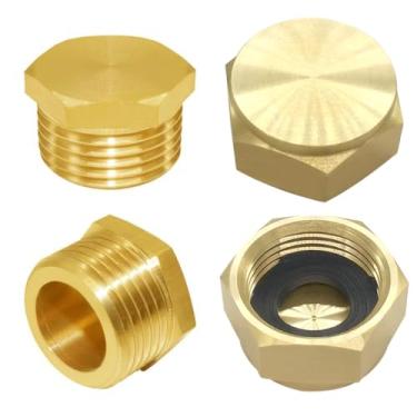 Imagem de Joywayus Kit de plugues de tampas de mangueira de jardim de latão, 2 peças de tampa fêmea direita de 9,5 mm + 2 peças de plugue macho de 0,9 cm, acessórios de tubulação de irrigação hexagonais com