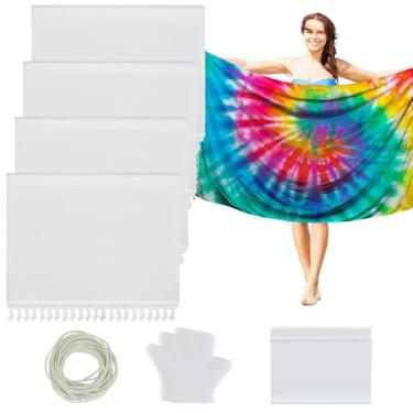 Imagem de Zoooyawn 4 peças de toalhas de praia para kit tie dye toalha de praia branca grande 71 x 43 polegadas cobertor de banho leve para piscina com luvas descartáveis, elásticos de borracha, sacos seláveis