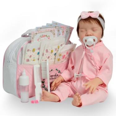 Imagem de Boneca Reborn Bebê Lívia Dormindo Enxoval Completo 20 Itens