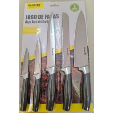 Imagem de Jogo De Facas Inox 5 Peças Cozinha Churrasco B-max Bm-dj514 - BMax