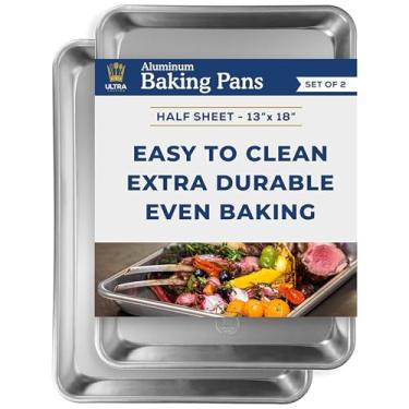 Imagem de Ultra Cuisine - Conjunto de 2 formas de meia assadeira profissional - Resistência a deformações e versatilidade - 17.9" x 12.9" - Alumínio