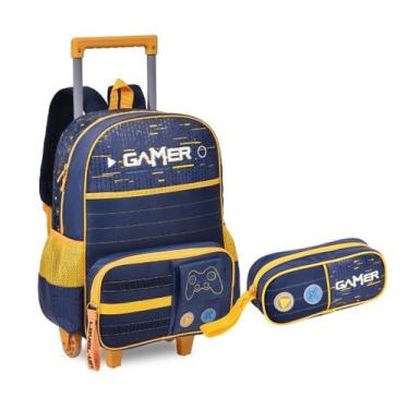 Imagem de Kit Mochila de Rodinha e Estojo Infantil Escolar Gamer - Clio, Azul
