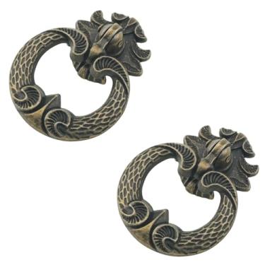 Imagem de DGHAOP 4 peças de alças vintage de liga de zinco 62 x 45 mm, puxadores de gaveta antiga, furo único, ferragens decorativas com parafusos, adequadas para caixas de joias