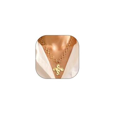 Imagem de FUTIMELY Colar com pingente de cruz martelada grossa, gargantilha de crucifixo geométrico, corrente grossa vintage, colares charmosos de ouro OT para cristãos, Small, Liga de aço, Sem Pedra Preciosa