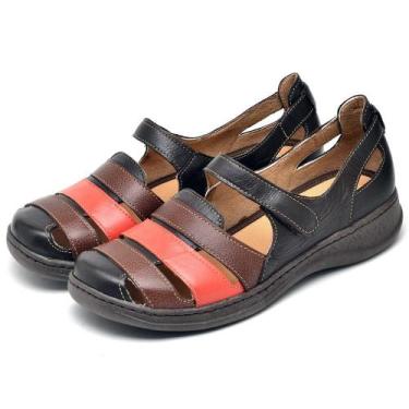 Imagem de Sandália Ortopédica Feminina Couro Conforto Dia a Dia - Rubim Calçados