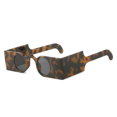 Imagem de Retro exclusivo quadrado feminino óculos de sol moda pequena lente redonda tons uv400 feminino pernas largas leopardo óculos de sol, um tamanho, leopardo azul