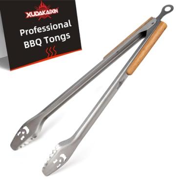 Imagem de XUDAKAIXIN Pinça de churrasco de aço inoxidável muito longa de 63 cm com cabo ergonômico de madeira de acácia – Ferramenta de grelhar durável e fácil de limpar para cozinhar, usar na cozinha e