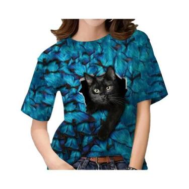 Imagem de Camiseta Feminina Plus Size com Estampa 3D de Gato Kawaii - Estilo Har