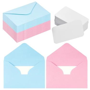 Imagem de jiebor 100 conjuntos de envelopes pequenos com pequeno presente em branco cartão de visita convite de casamento envelopes de bolso para decoração de festa de chá de bebê revelação de gênero (rosa