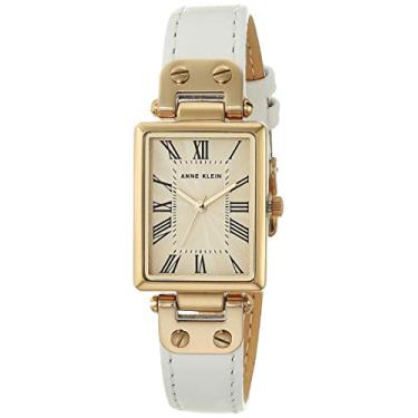 Imagem de Anne Klein Relógio feminino com pulseira de couro, AK/3752, Branco/Ouro, Movimento de quartzo