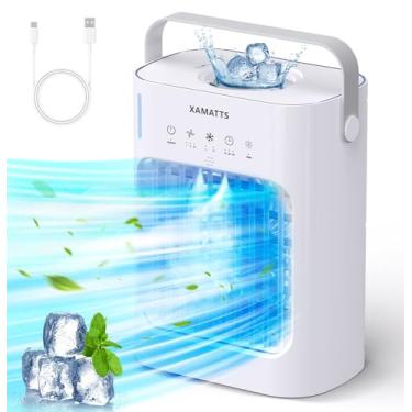 Imagem de XAMATTS Ventilador portátil de ar condicionado, mini ar condicionado evaporativo 4 em 1, portátil de 700 ml, ventilador de ar de mesa pequeno de 700 ml, umidificador, luz noturna, 3 velocidades de