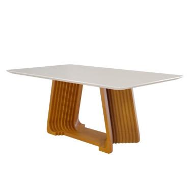 Imagem de Mesa de Jantar Moderna Madeira Maciça com Vidro 2,20x1,10m - Turmalina - Harmonia Salas
