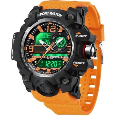 Imagem de findtime Relógios táticos masculinos para homens, relógio militar Reloj Militar para Hombre Sports Outdoor Impermeável Digial Analógico Alarme Cronômetro Big Face Relógio de Pulso, Laranja, Esportivo