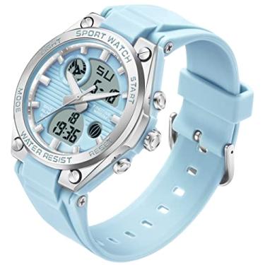 Imagem de findtime Relógio digital feminino esportivo à prova d'água, analógico, militar, tático, retroiluminação, alarme, cronômetro, relógios de pulso, Azul, relógio feminino