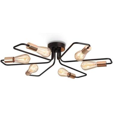 Imagem de Home-Neat Pendente Lustre Moderno Sputnik E27 6 Lâmpadas luminaria de Teto para Sala De Estar (Preto-Ouro)