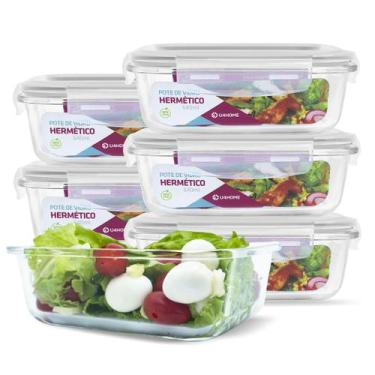 Imagem de KIT 6 Potes de Vidro Retangular com Tampa Hermética 640ml - U4home, Br