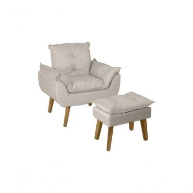 Imagem de Poltrona Decorativa Opala E Puff Opala Bege Claro Com Fibra De Silicone E Pés Quadrado